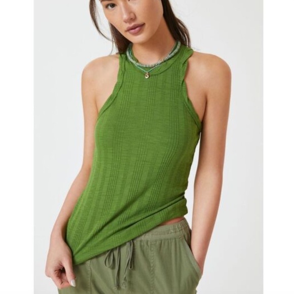 Anthropologie Pilcro Ribbed Green Racerback Kelly Green Crewneck Tank Top Size M - Picture 1 of 8